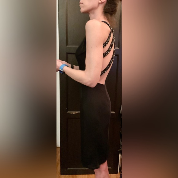 Jovani Black Sculpted Open Back Silver Beaded Cage Evening Dress Size 4 - Picture 10 of 12